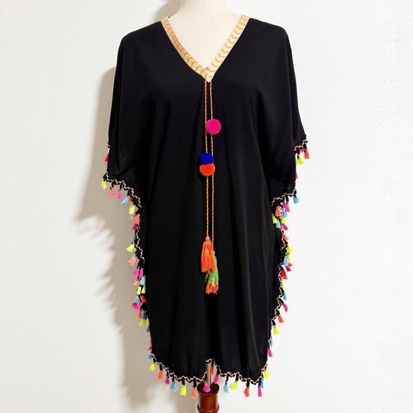 NEW La Moda True Colours Tassel Trim Caftan Tunic Swim Cover - Picture 1 of 10
